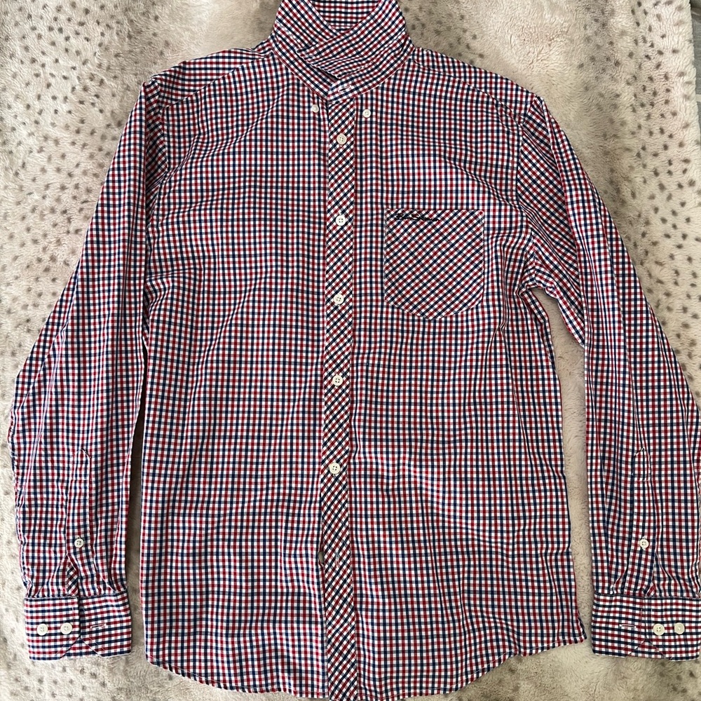 Ben Sherman men’s medium, blue & red gingham plaid, long sleeve button down